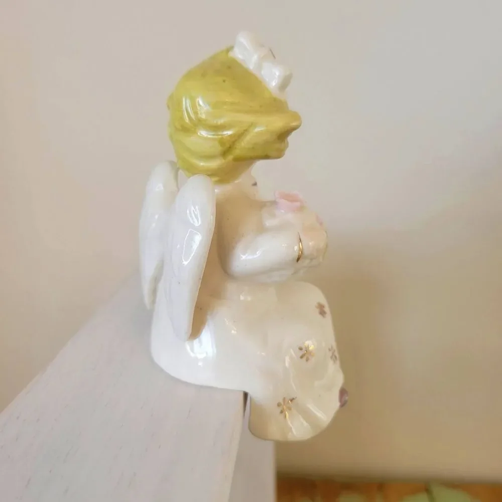 Ceramic Angel Figurine with Flowers
